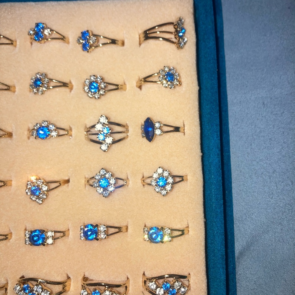Vintage Adjustable Blue Birthstone and Gold Tone Fashion Ring (pick1) - Picture 3 of 4